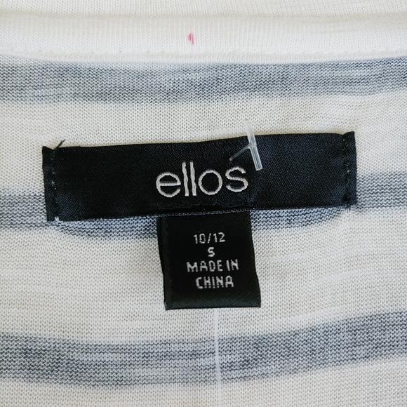 Ellos striped white blue nautical tunic top ruffle hem 3/4 sleeves size 10 - Picture 6 of 7